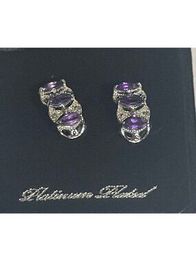 Platinum Plated Amethyst CZ & Crystal Hoop Earrings By Gold Coast Jewelry